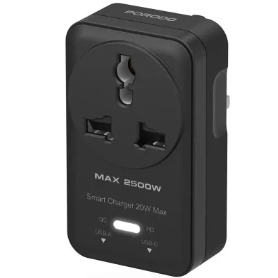 Porodo velocitas universal ac wall socket - black